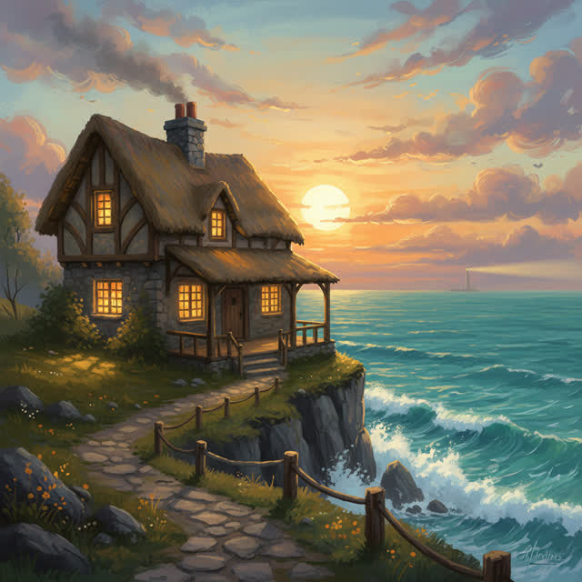 Cottage at sunset