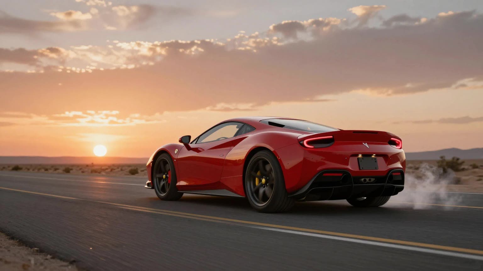 Input photo: a red sports car on a highway